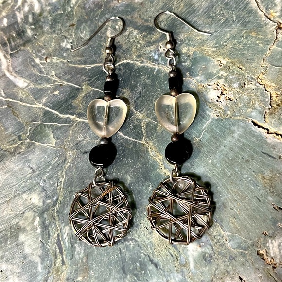 Silver Dreamcatcher Wire Wrapped Beaded Earrings Handmade - Picture 1 of 1